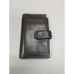 Black Genuine Leather Wallet Slim Card ID Holder Fold over Snap Minimalist
